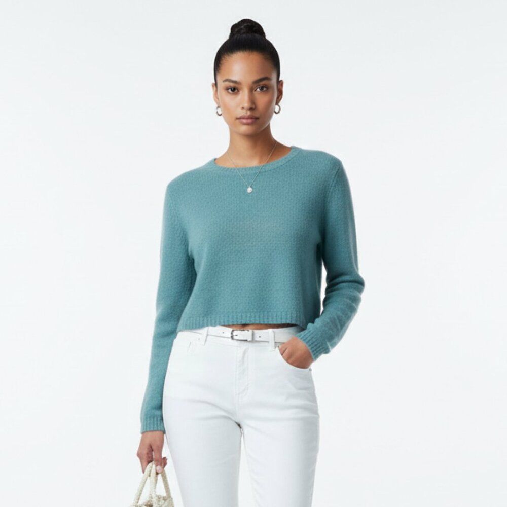 Impulse Macy’s Wool Blend Blue Cropped Long Sleeve Crewneck Sweater S